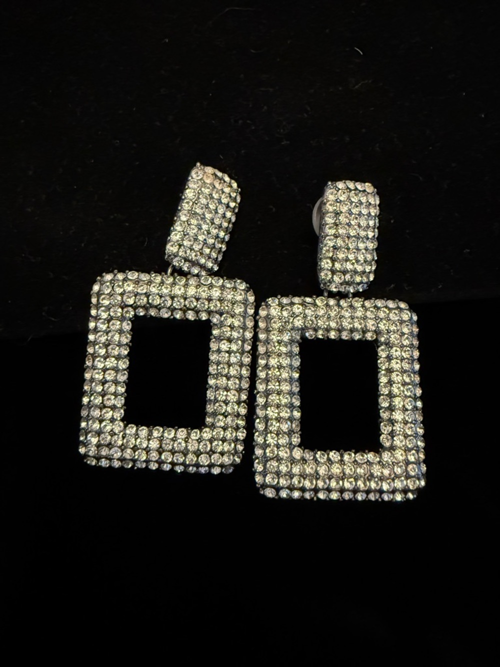 Crystal Square Drop Earrings - Silver Tone